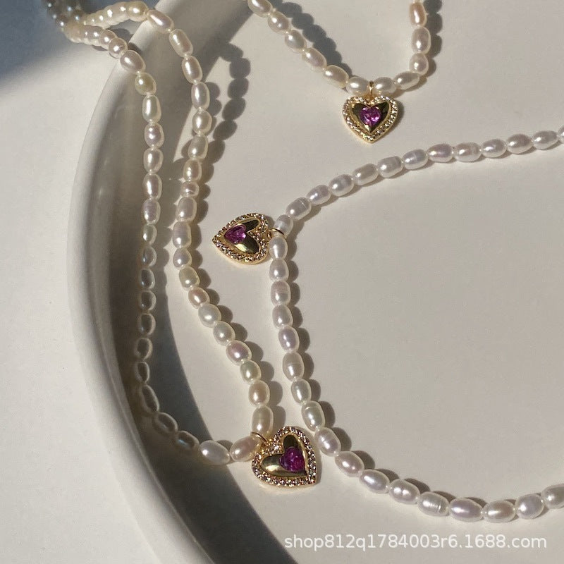 Pearl Necklace with Golden Heart Pendant